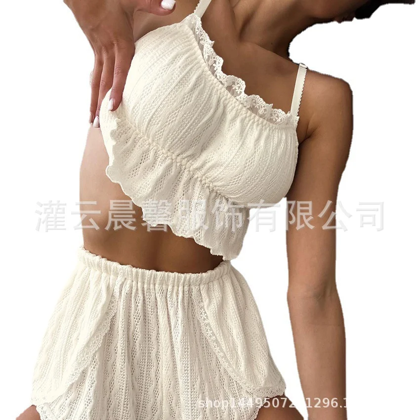 Brownm 2024 New Sexy Hollow Lace Set Sexy Sling Shorts Trend Style Set