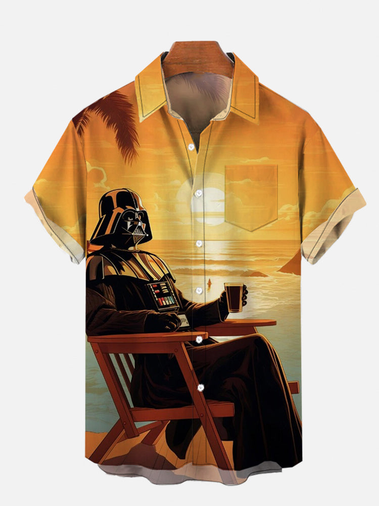 Sunset View Armed Warrior Appreciation Printed Short Sleeve Shirt PLUSCLOTHESMAN