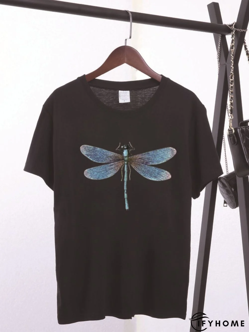 Vintage Dragonfly Printed Plus Size Short Sleeve Crew Neck Casual Tops | IFYHOME