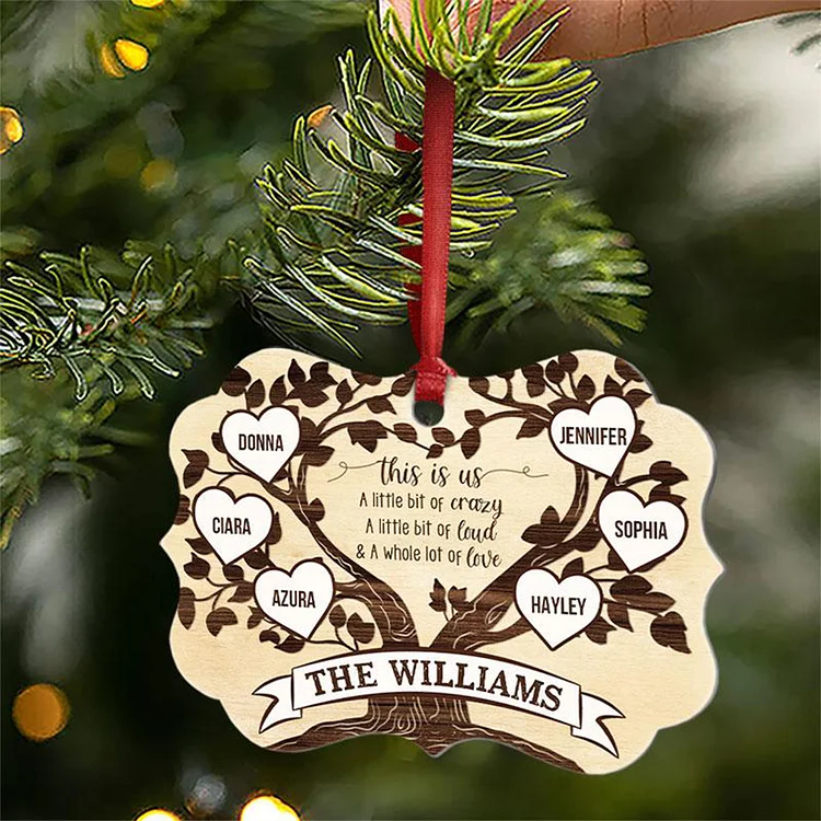 Family Tree Ornament Personalized 4 Names Wooden Family Ornament