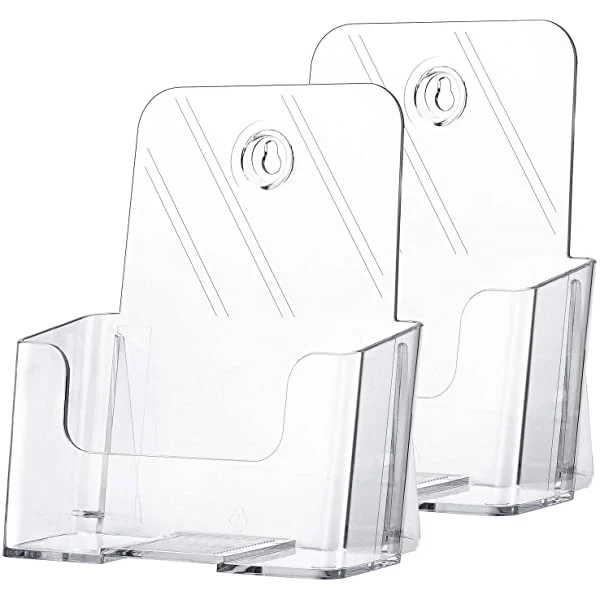 MaxGear® 2 Pack Acrylic Magazine Holder for Wall Mount or Countertop 6 x 8 Inches Clear Literature Holder Plastic Trifold Pamphlet Display Stand Brochure Holder