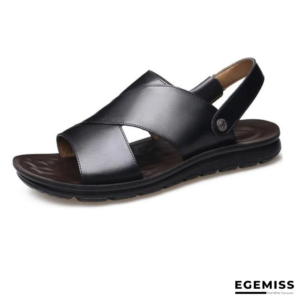 Men Genuine Leather Soft Sandals Handmade Men's Shoes Retro Sewing Casual Beach Shoes | EGEMISS