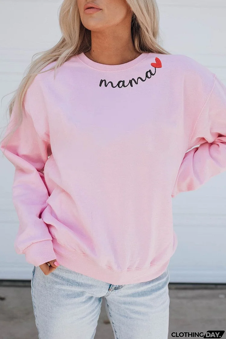 mama Heart Embroidery Decor Sweatshirt