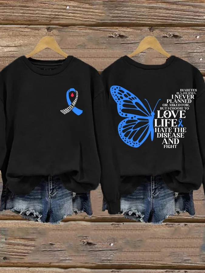 Women's Diabetes Awareness Printed Sweatshirt socialshop