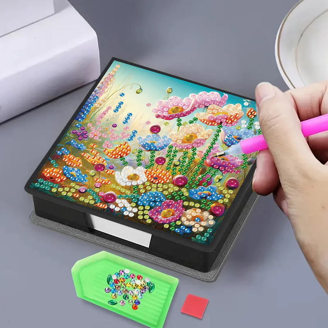 Garden PU DIY 5D Diamond Painting Note Box w/160 Sheets for Office Home School
