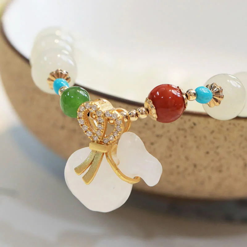 Natural Hetian White Jade 14K Gold Plated Money Bag Blessing Bracelet