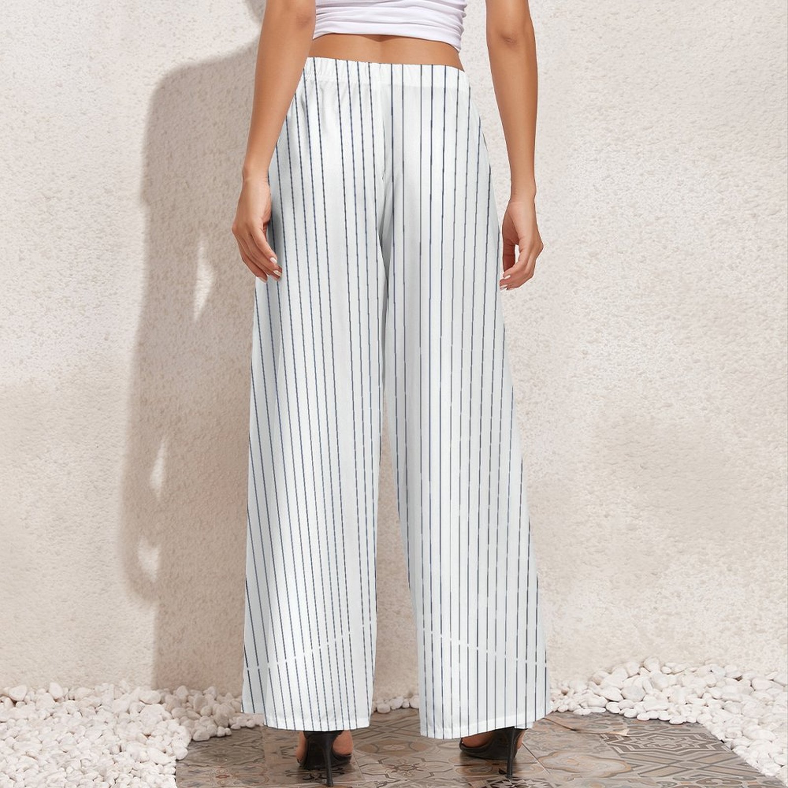 Women Wide Plus Size Long Pants in Pattern Striped, Blue, Red