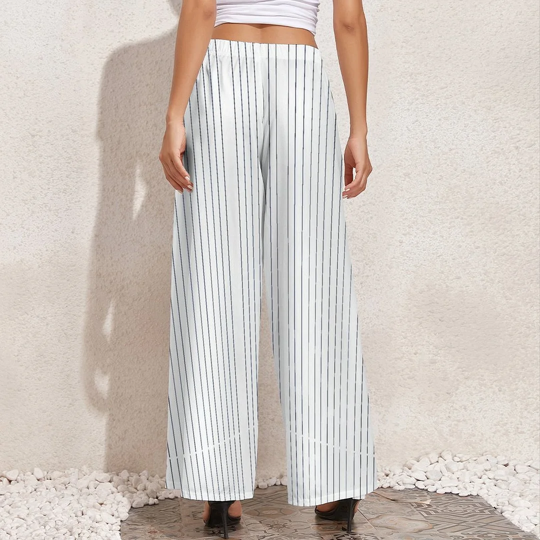 Women Wide Plus Size Long Pants in Pattern Striped, Blue, Red