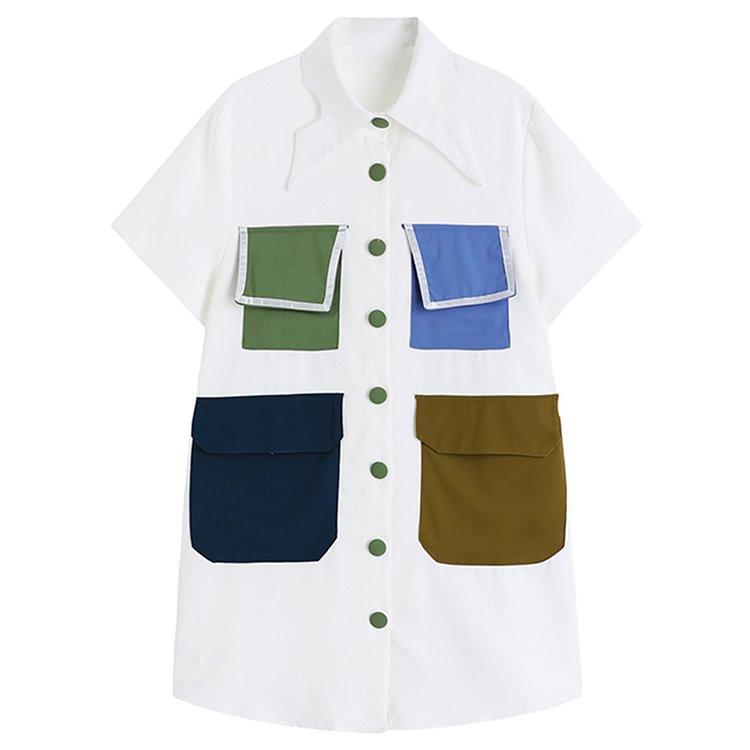 Vintage Colorblock Pocket T-Shirt Dress - Modakawa modakawa