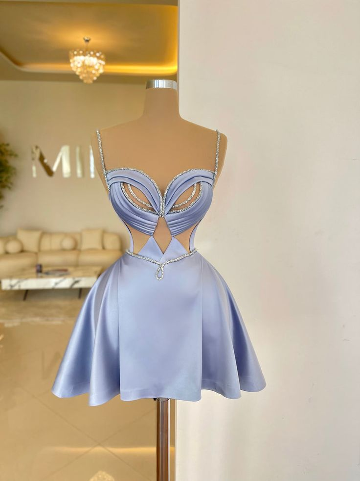 Light Purple Spaghetti-Straps Beaded Mini Homecoming Dress HC0156
