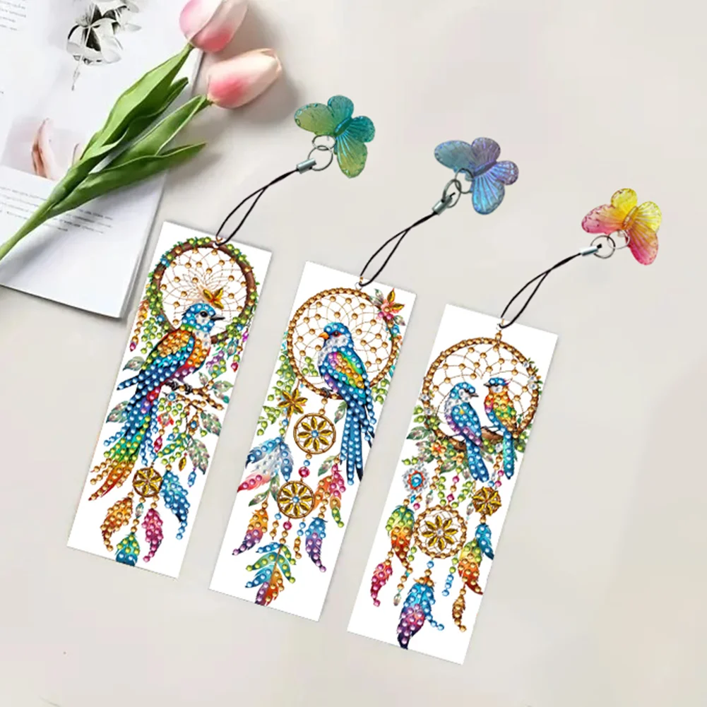 3Pcs Special Shape Dream Catcher Bird Diamond Painting Art Bookmark for Books