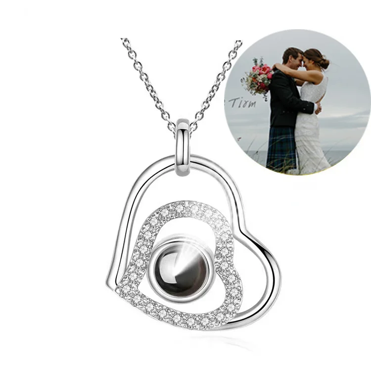 New Arrival Three Heart  Projector Picture Custom Personalized Photo Necklace wetirmss