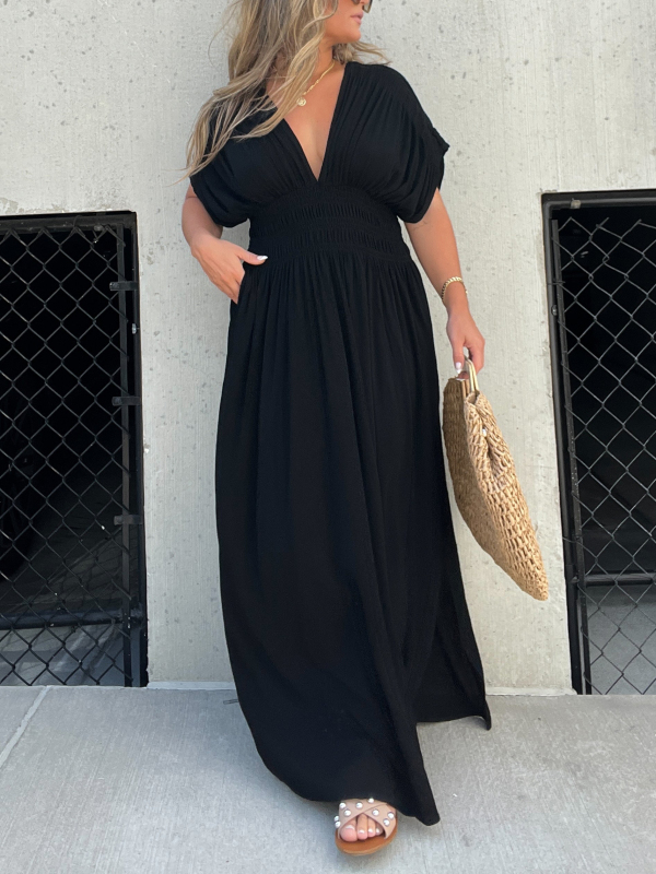 New Slit V-Neck Effortless Maxi Long Dress - tree - Codlins