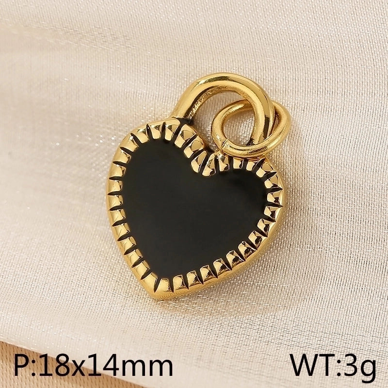 Basic Heart Shape Stainless Steel 18K Gold Plated Enamel Charms