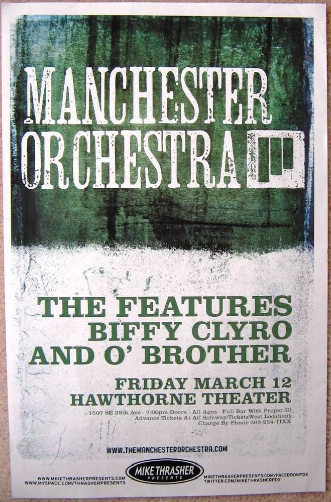 MANCHESTER ORCHESTRA 2010 Gig POSTER Portland Oregon Concert