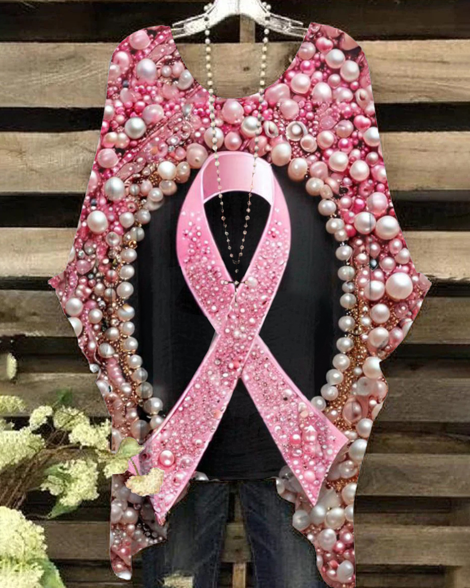 Breast Cancer Awareness Pearl Print Irregular Shirt