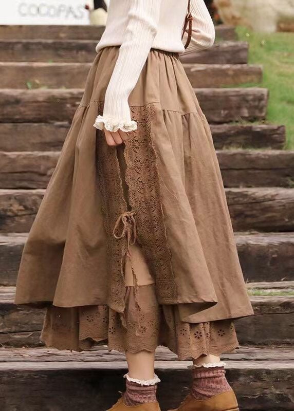 Modern Khaki Lace Patchwork Cute Skirts