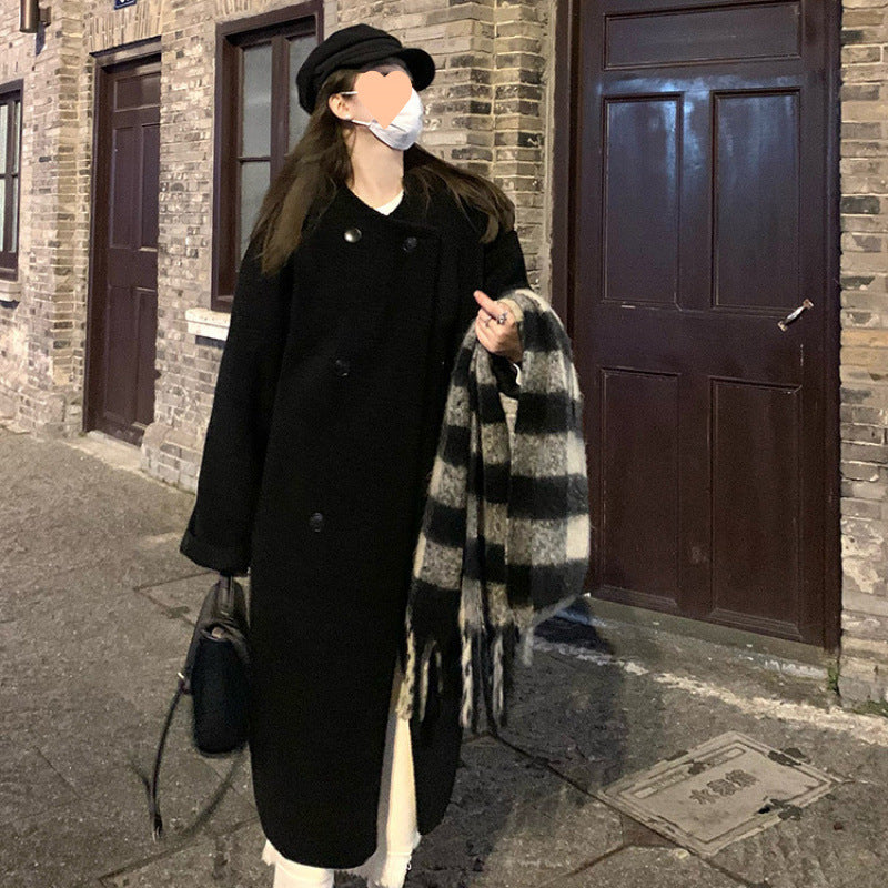 Aiertu cold weather outfits Winter Lamb Wool Long Coat Coat Women's Loose round Neck Thickened Double Breasted Korean Style Warm Fur Integrated aiertu