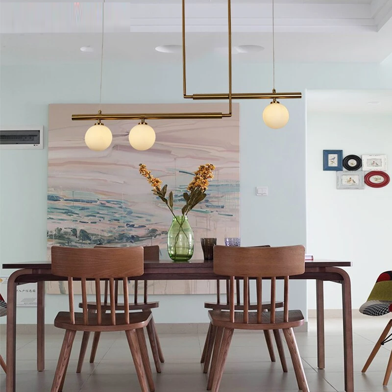 Modern Pendant Light With White Glass Ball Dining Hanging Led Minimalist Lamp Kitchen Gold Pendant Light Fixture Living Room