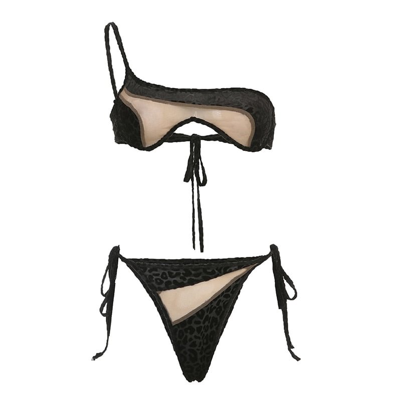 BIIKPIIK Sexy Bikini Low Waist Swimsuit Women See-through Mesh Swimwear 2022 Slim Skew Collar Patchwork Beach Holiday Bikini Set