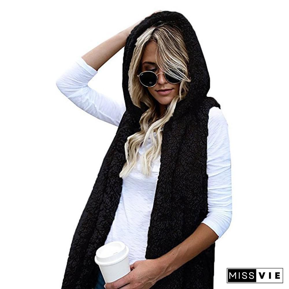 Sleeveless Warm Women Coat With Hood