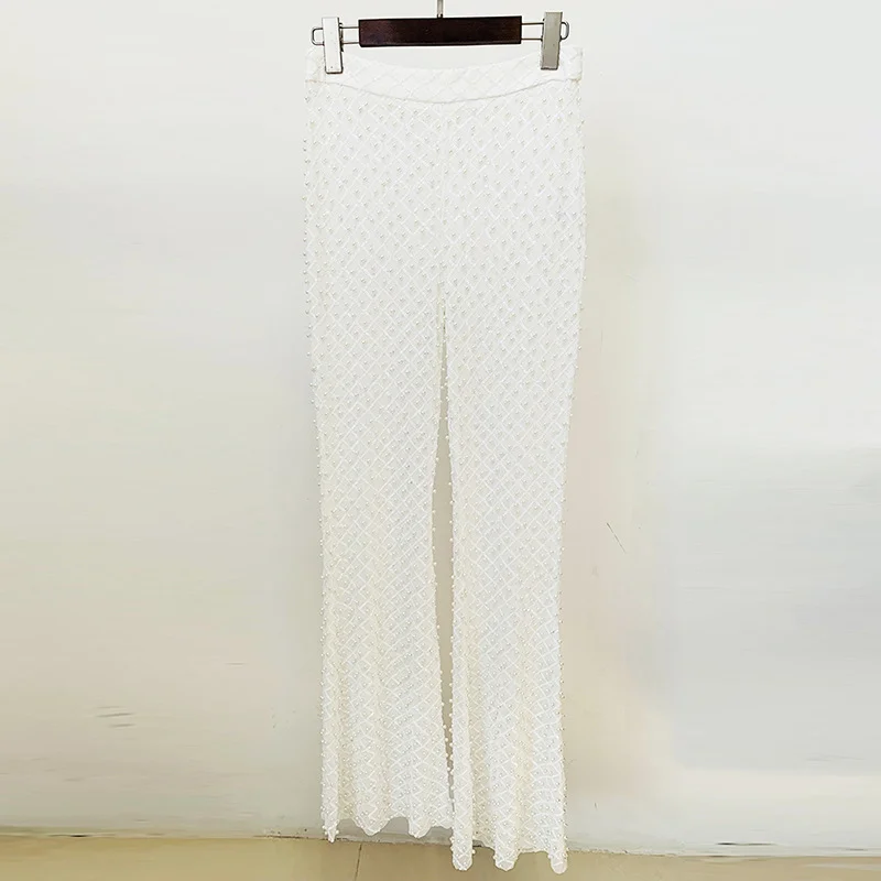 Nigikala Nigikala Early Spring New Fashion Hollow Nail Bead Three-Dimensional Flower Suit Pearl Lint Trousers