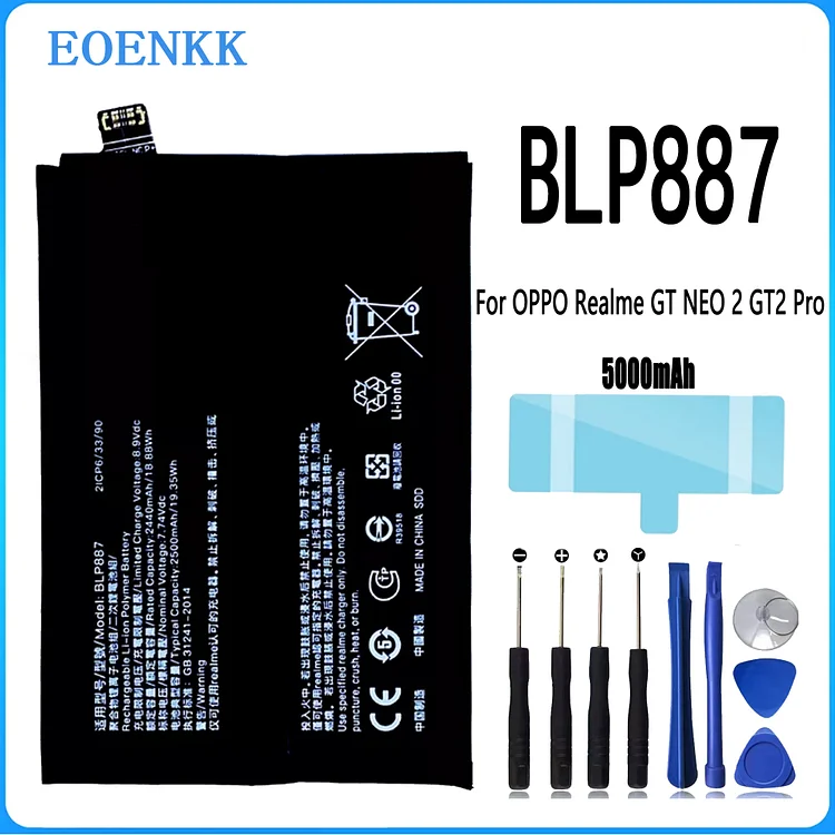 100% Original Capacity BLP887 Battery For OPPO Realme GT NEO 2 / GT2 Pro Battery Replacement Repair Part Phone Bateria