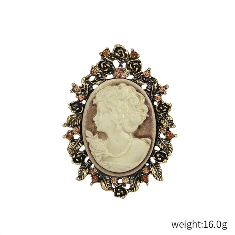 Retro Pin Portrait Alloy Plating Rhinestones Women’S Brooches