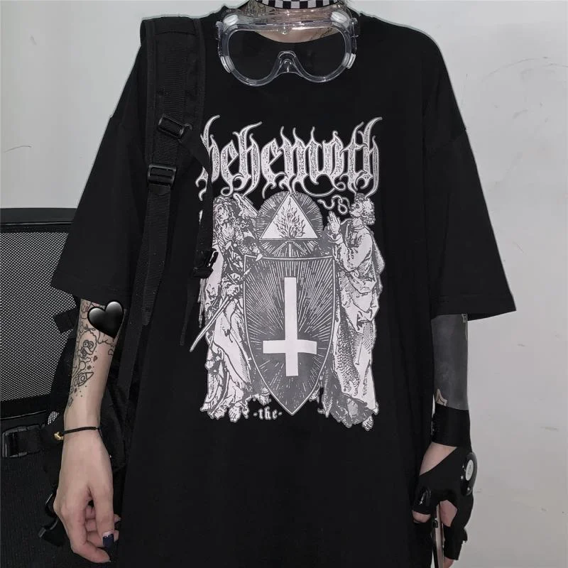 Dark Cross Print Street Hip Hop Short Sleeve T-Shirt Techwear Shop