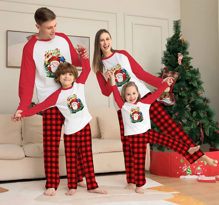 Cartoon Plaid Christmas Family Matching Outfits Plus Size VangoghDress