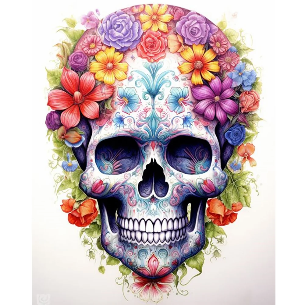Full Round Diamond Painting - Flower Skull(Canvas|40*50cm)