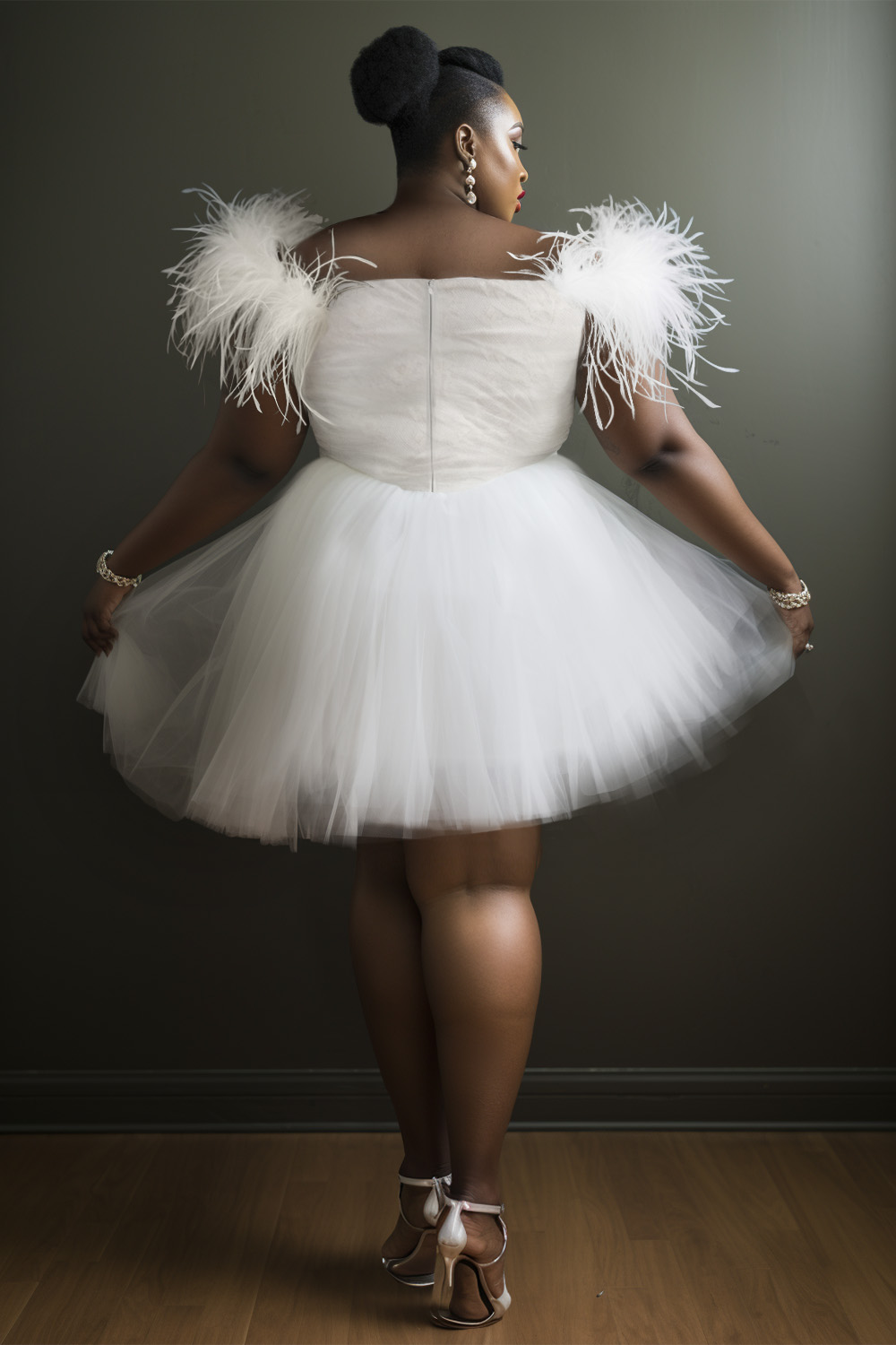 Design Plus Size Party Mini Dresses White Spring Summer Off The Shoulder Feather Tulle Mini Dresses [Pre-Order]