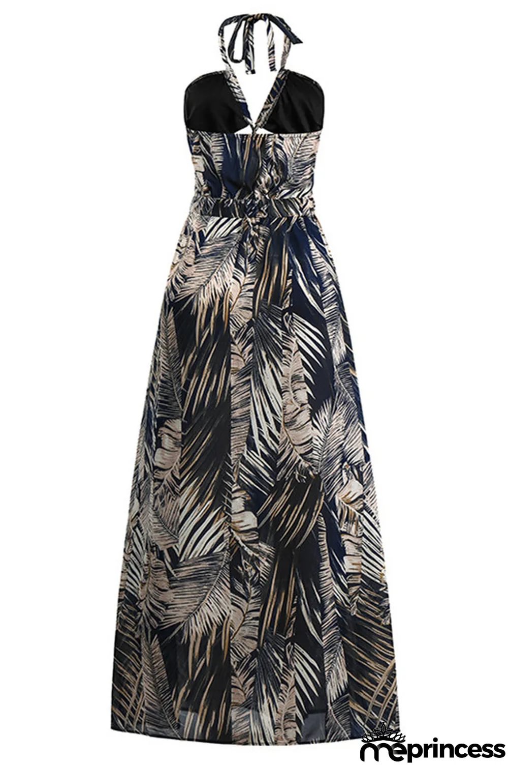 Red Fashion Sexy Print Hollowed Out Backless Halter Sleeveless Dress