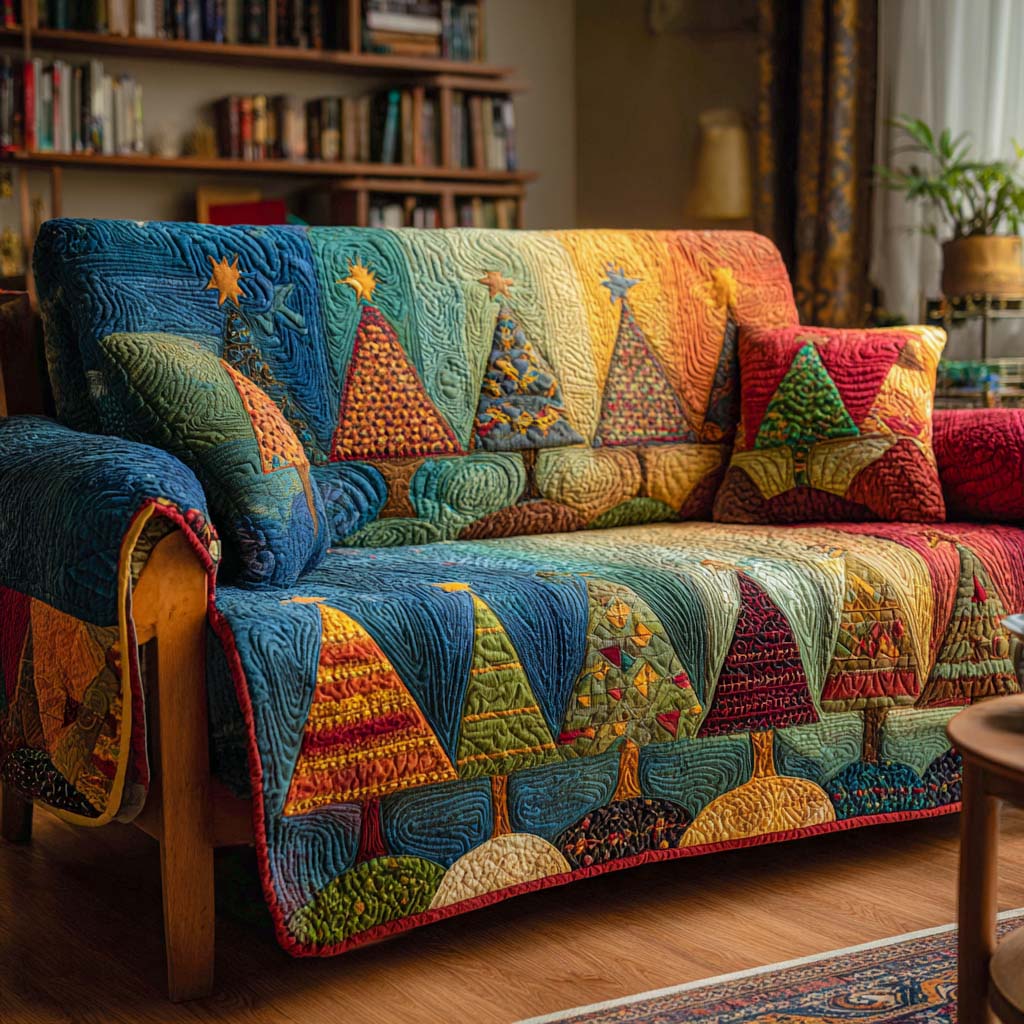 Vintage Holiday Pines Quilted Sofa Cover NCU0XD1923 everthome