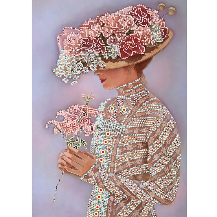 Paint Top Hat Lady 30*40CM(Canvas) Beautiful Special Shaped Drill Diamond Painting gbfke
