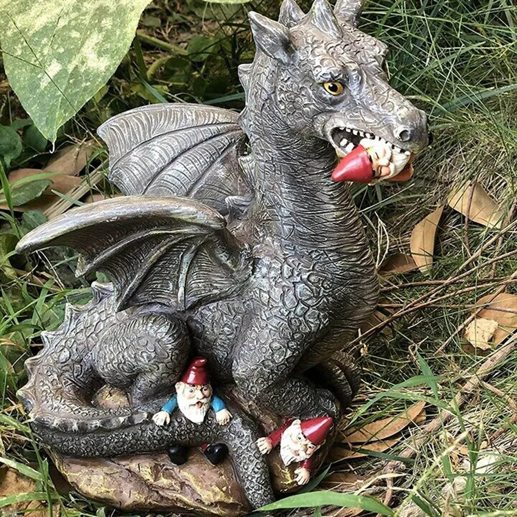 Eating Dragon Gnome Garden Dinosaur Animal Resin Sculpture