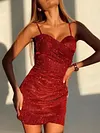 Sexy Spaghetti-Neck Shiny Ruffled Asymmetric Mini Dress