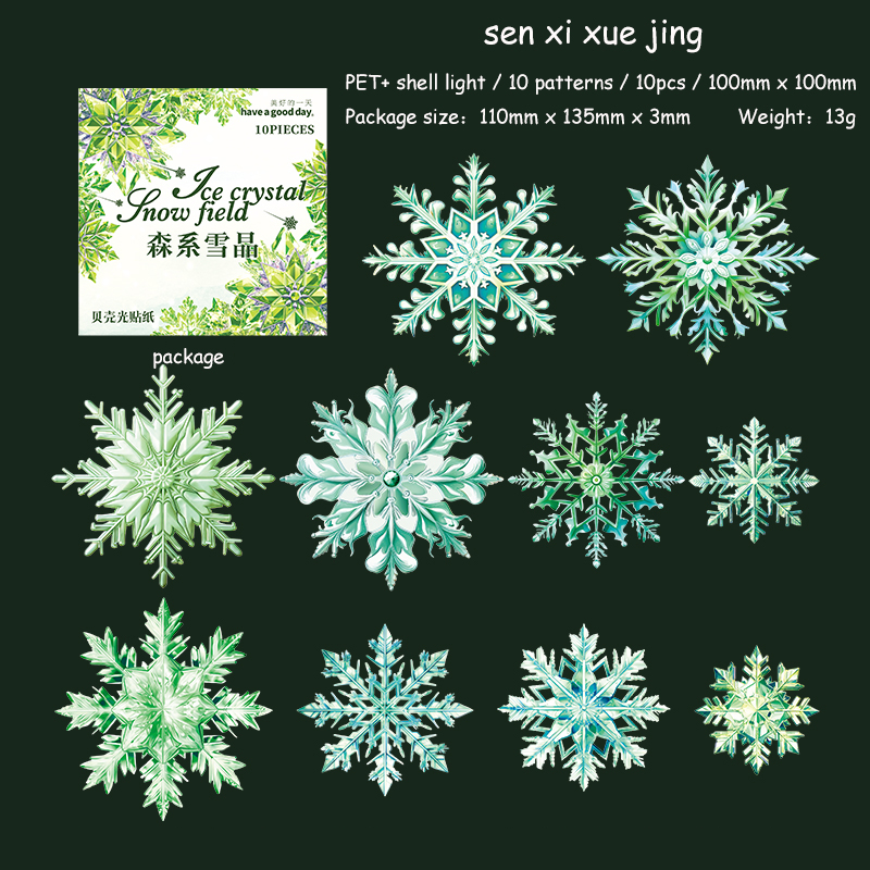 Journalsay 10 Sheets Ice Crystal Snow Field Series Vintage Snowflake PET Sticker