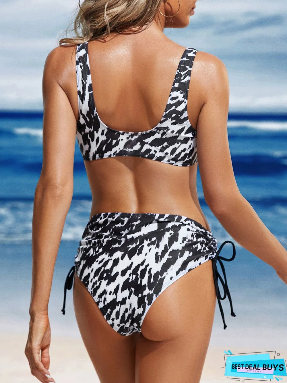Casual Abstract Printing V Neck Bikini Two-Piece Set
