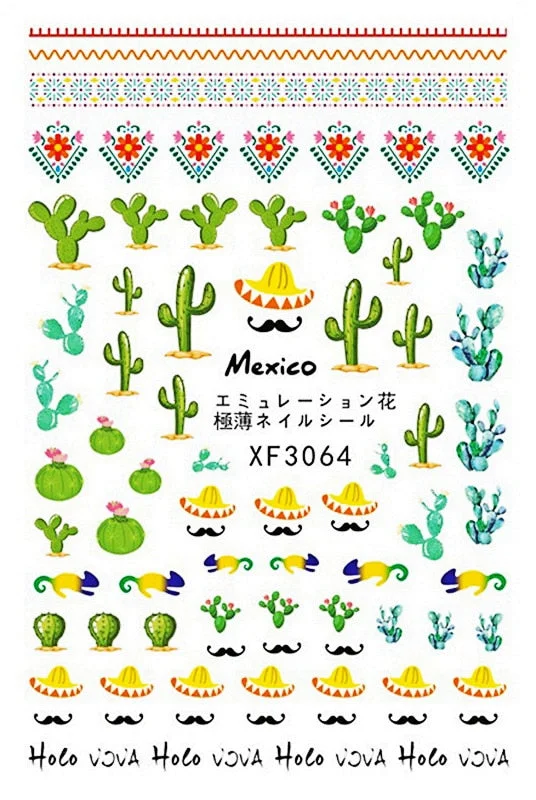 Nail Art Stickers Cactus Sticker for Nails Art Decals Avocado Adhesive Flower Leaves Manicure for Nails Design Decoration Art