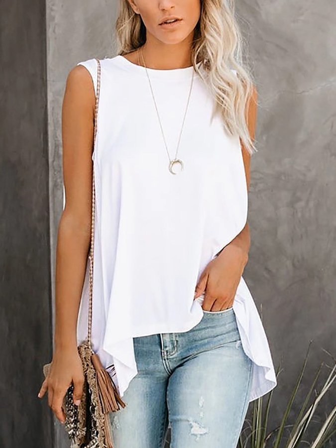 Women's Casual Solid Color A-Line Sleeveless Top