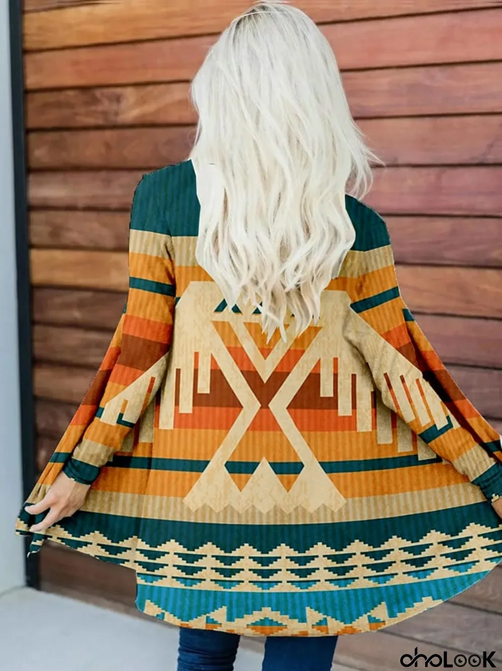 Retro Western Style Printed Loose Long Sleeve Cardigan