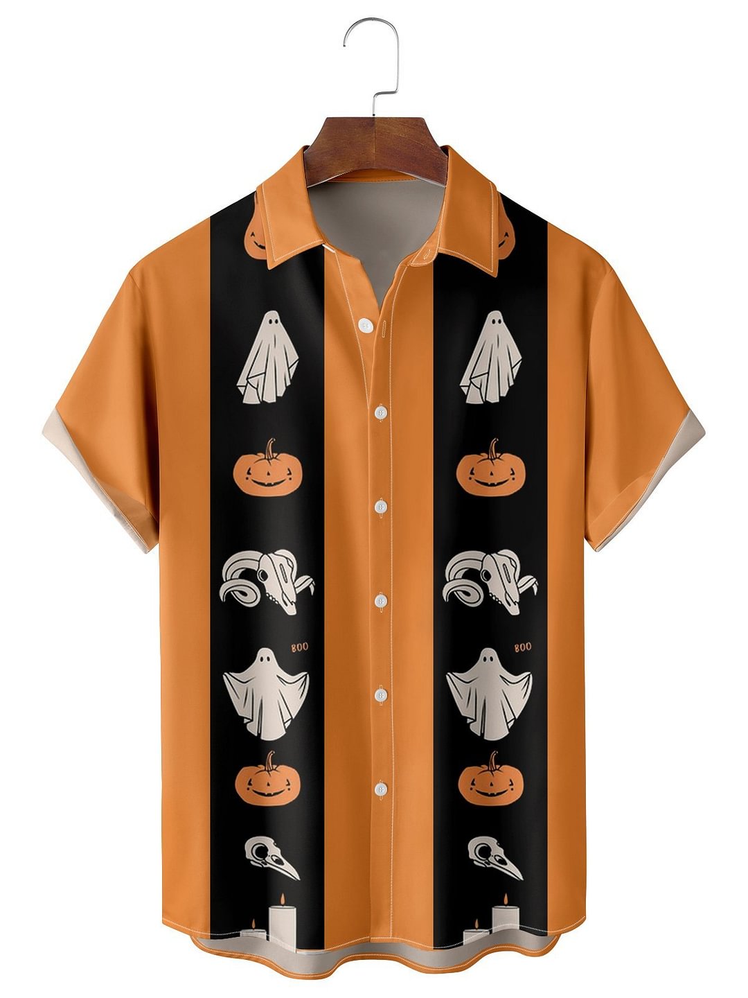Men's Fun Halloween Patchwork Bowling Shirt