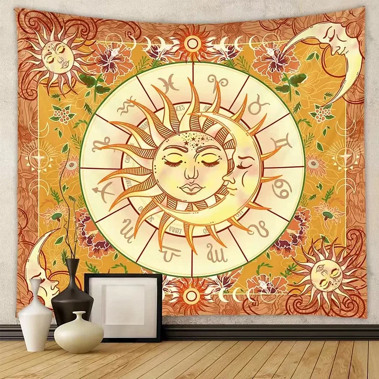 Olivenorma Yellow Sun Boho Zodiac Tapestry