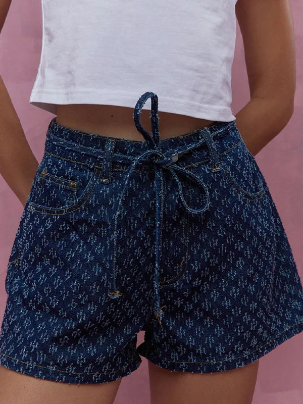 Split-Joint Tied Waist Wide Leg Denim Shorts