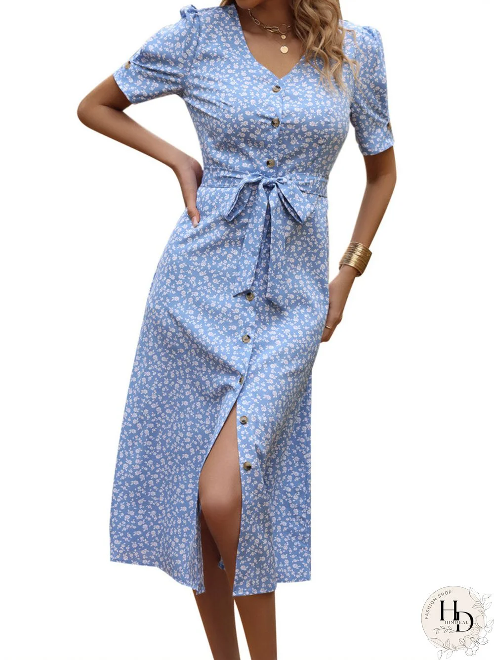 Summer Printed Dress Women Leisure Vacation Lace Up Dress Large Swing Dress Print Knotted Dress Spring New