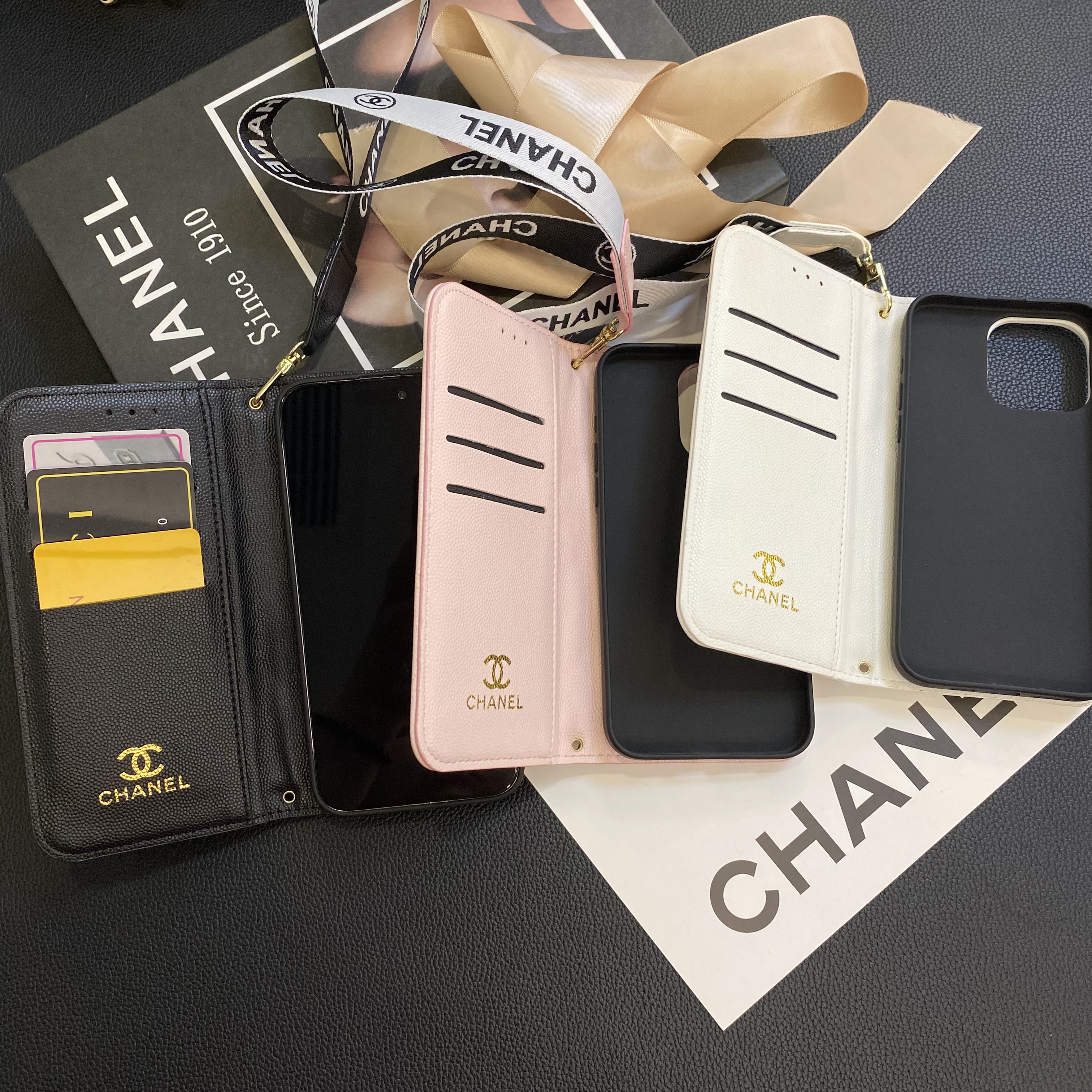 Chanel Genuine Leather Wallet Leather Crossbody Bag Apple iPhone Case