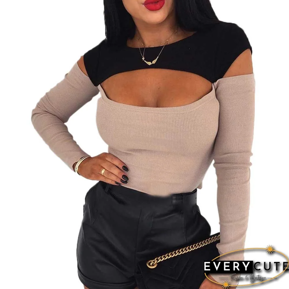 Cut Out Hole T-Shirts For Women Fashion Streetwear Autumn Tshirt Slim Sexy Female Long Sleeve T-Shirt Tight Tees Tops