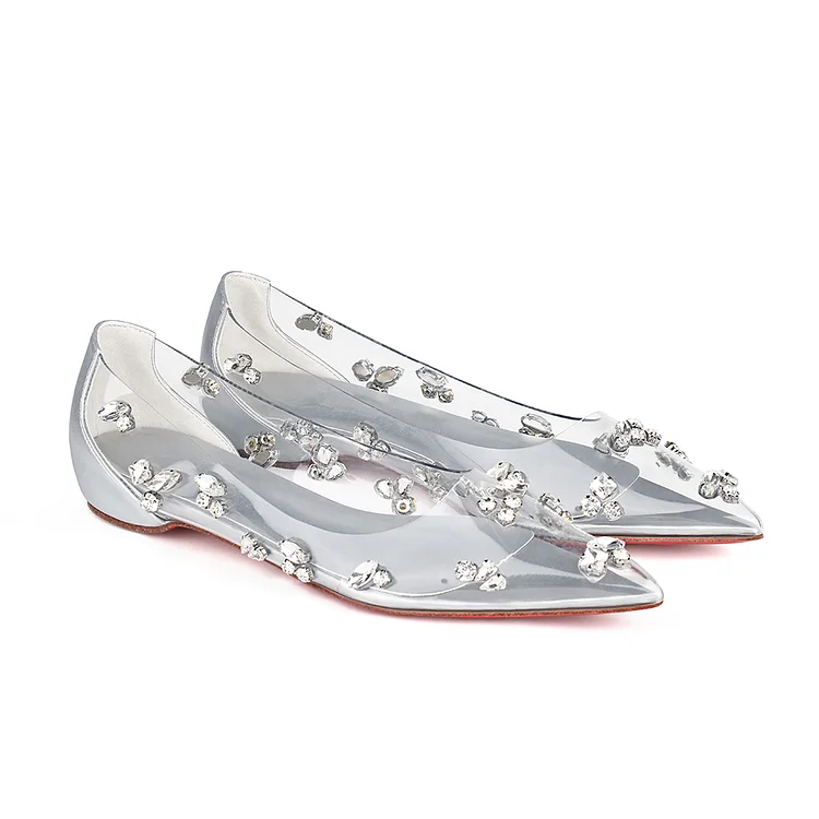 Women's Rhinestone Red Bottom Flat Shoes Pointed Toe Sandals VOCOSI VOCOSI