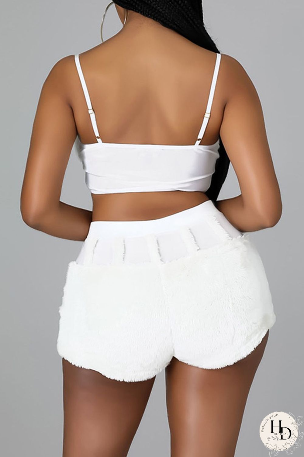 White Fashion Sexy Solid Split Joint Spaghetti Strap Sleeveless Two Pieces